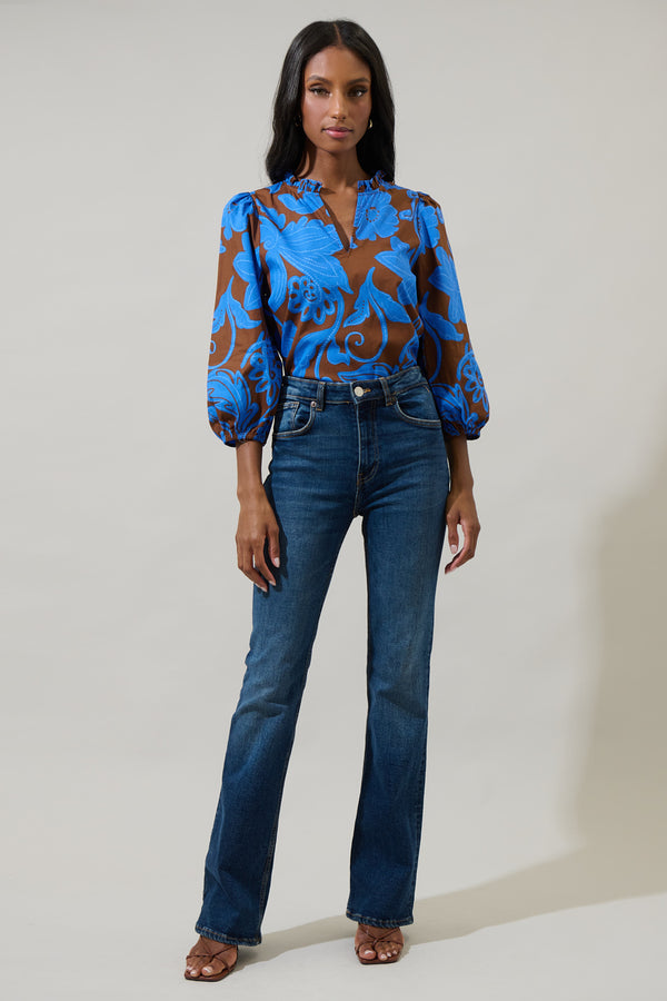 Sugarlips Ofelia Floral Kiley Split Neck Top