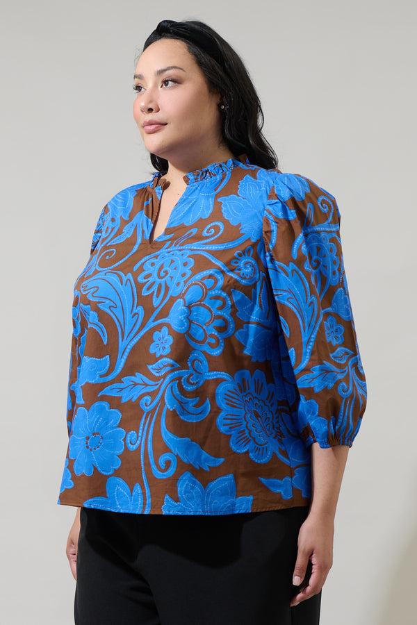 Sugarlips Ofelia Floral Kiley Split Neck Top Curve
