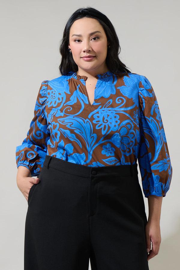 sugarlips Ofelia Floral Kiley Split Neck Top Curve