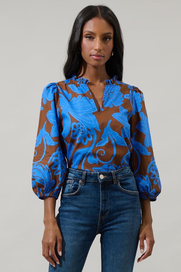 sugarlips Ofelia Floral Kiley Split Neck Top