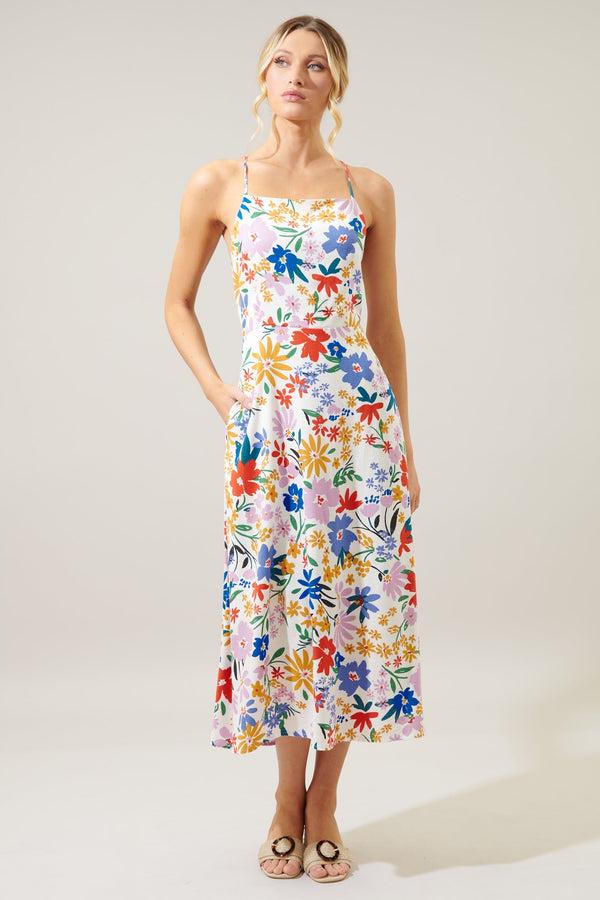 sugarlips Ojai Floral Booker Cross Back Midi Dress