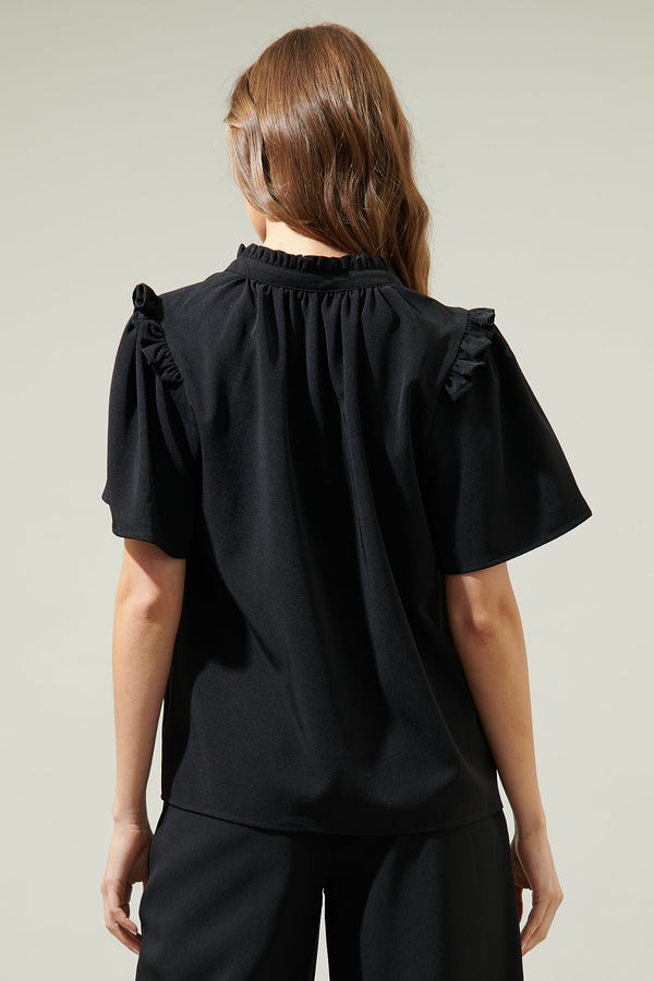 Sugarlips Ordena Split Neck Ruffle Top
