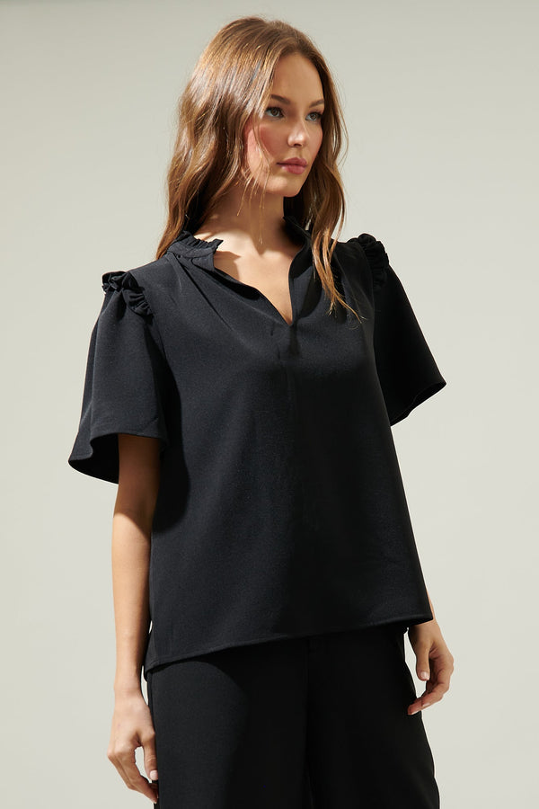 Sugarlips Ordena Split Neck Ruffle Top