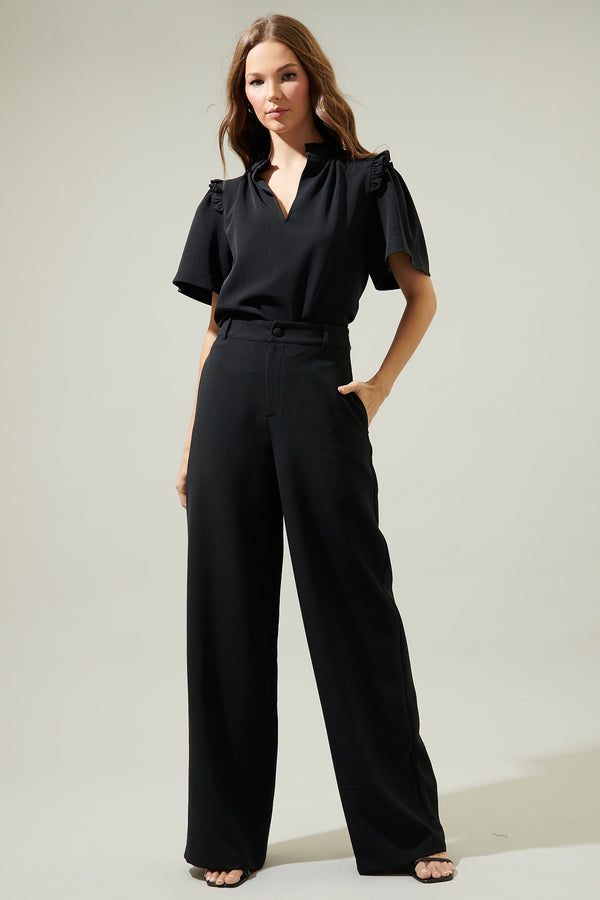 Sugarlips Ordena Split Neck Ruffle Top