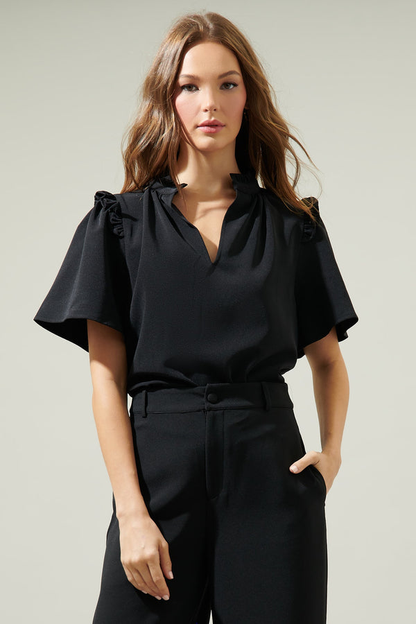 sugarlips Ordena Split Neck Ruffle Top