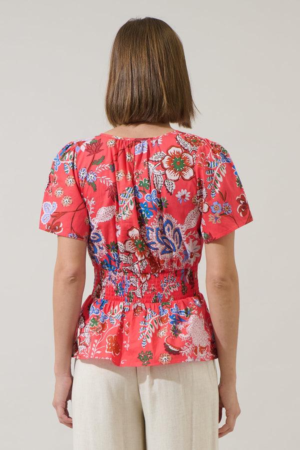 Sugarlips Oreanna Floral Sarina Smocked Peplum Top