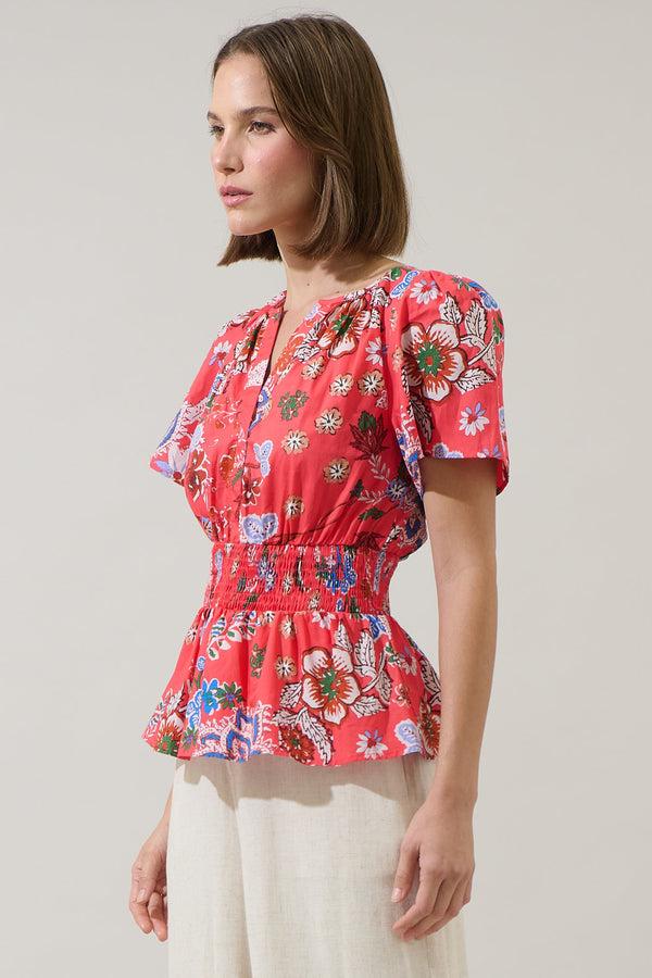 Sugarlips Oreanna Floral Sarina Smocked Peplum Top