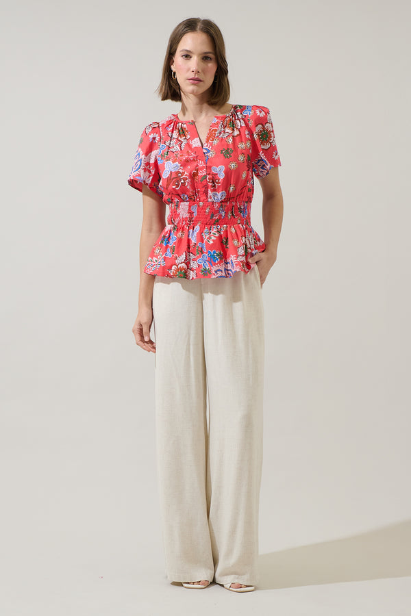 Sugarlips Oreanna Floral Sarina Smocked Peplum Top