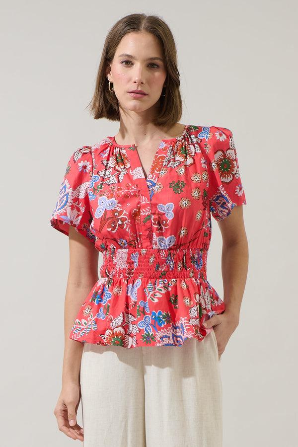 sugarlips Oreanna Floral Sarina Smocked Peplum Top
