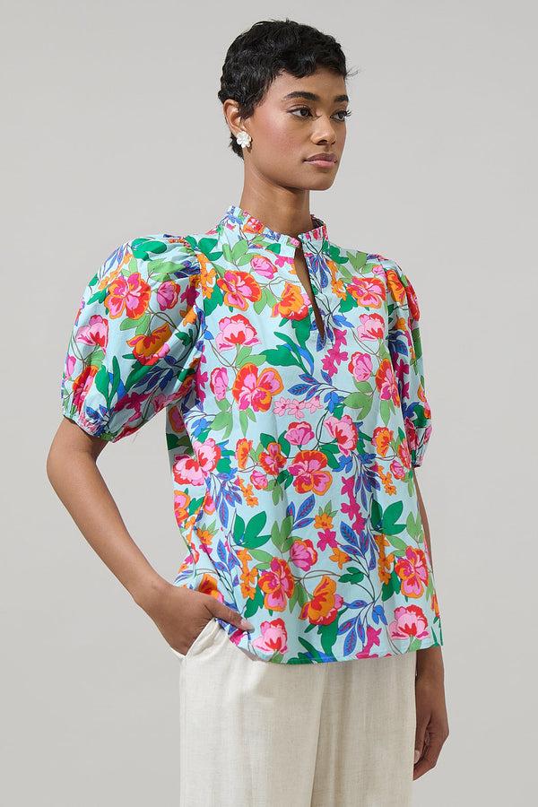 Sugarlips Orlena Floral Daly Split Neck Top