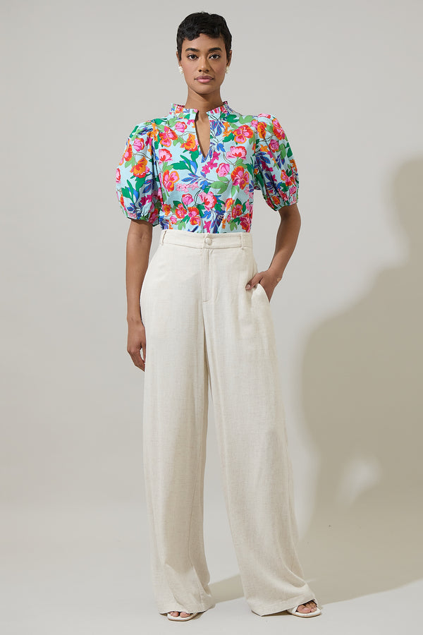 Sugarlips Orlena Floral Daly Split Neck Top