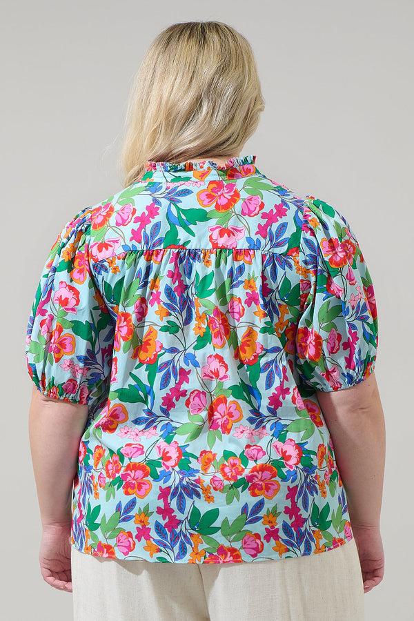 Sugarlips Orlena Floral Daly Split Neck Top Curve