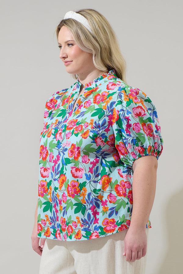 Sugarlips Orlena Floral Daly Split Neck Top Curve