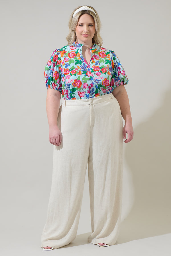 Sugarlips Orlena Floral Daly Split Neck Top Curve