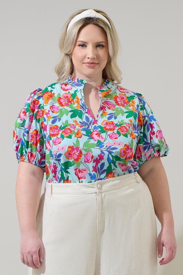 sugarlips Orlena Floral Daly Split Neck Top Curve