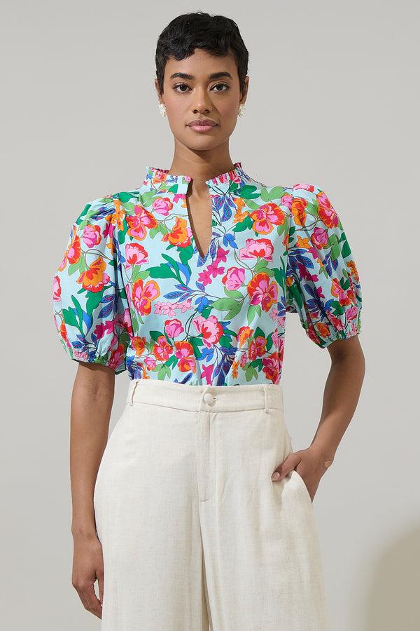 sugarlips Orlena Floral Daly Split Neck Top