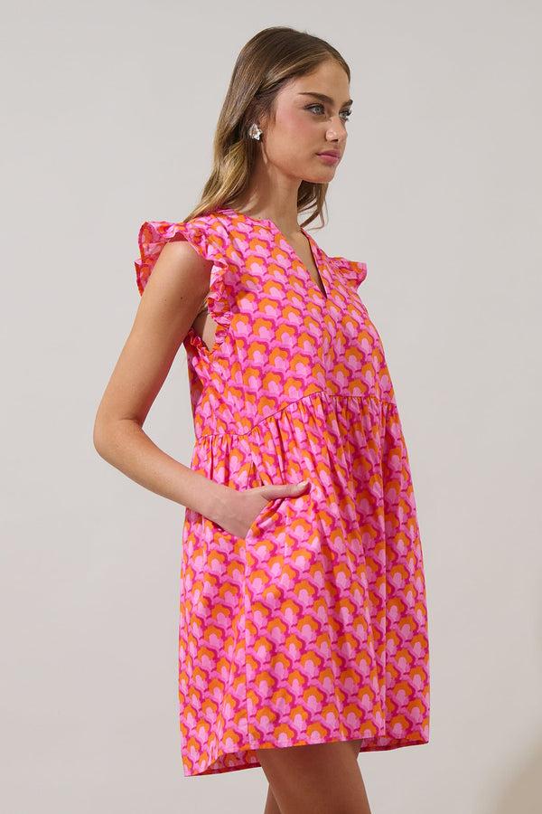 Sugarlips Paden Abstract Kass Ruffle Mini Dress