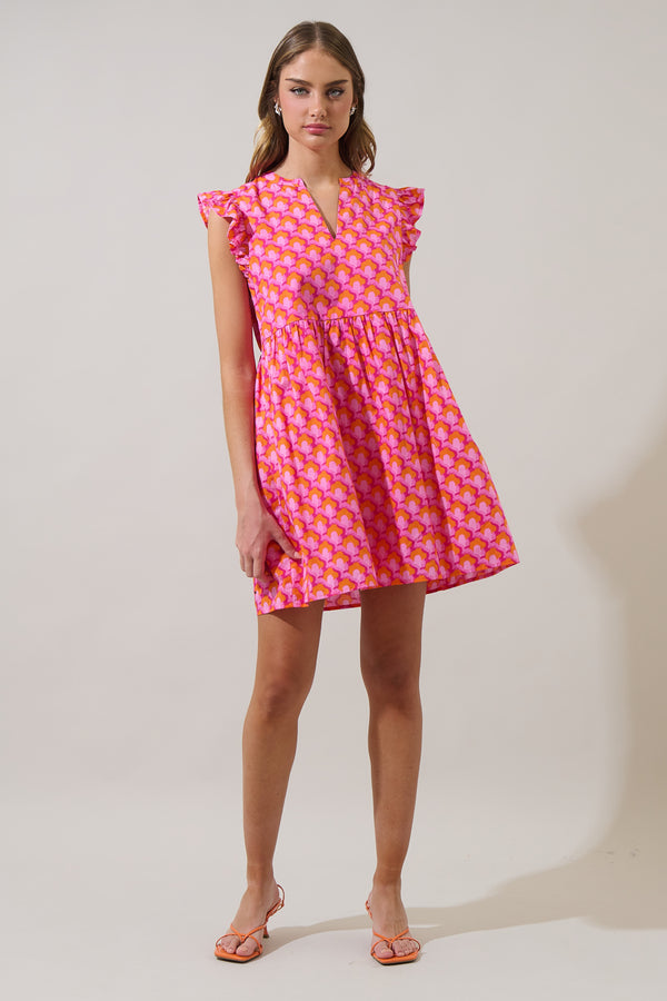 Sugarlips Paden Abstract Kass Ruffle Mini Dress