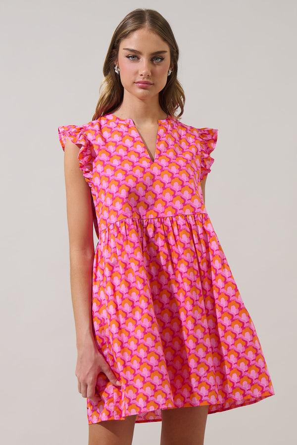 sugarlips Paden Abstract Kass Ruffle Mini Dress