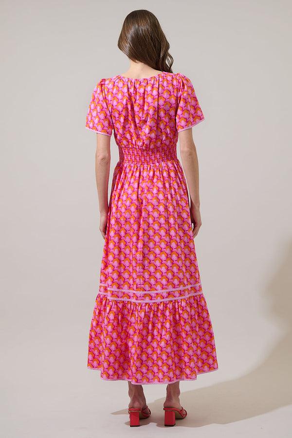 Sugarlips Paden Abstract Ordy Smocked Midi Dress