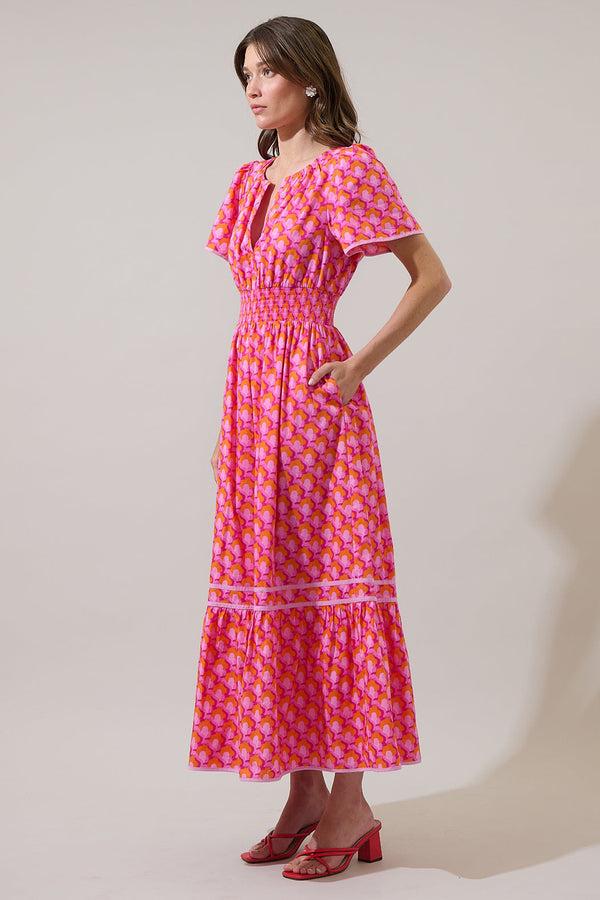 Sugarlips Paden Abstract Ordy Smocked Midi Dress