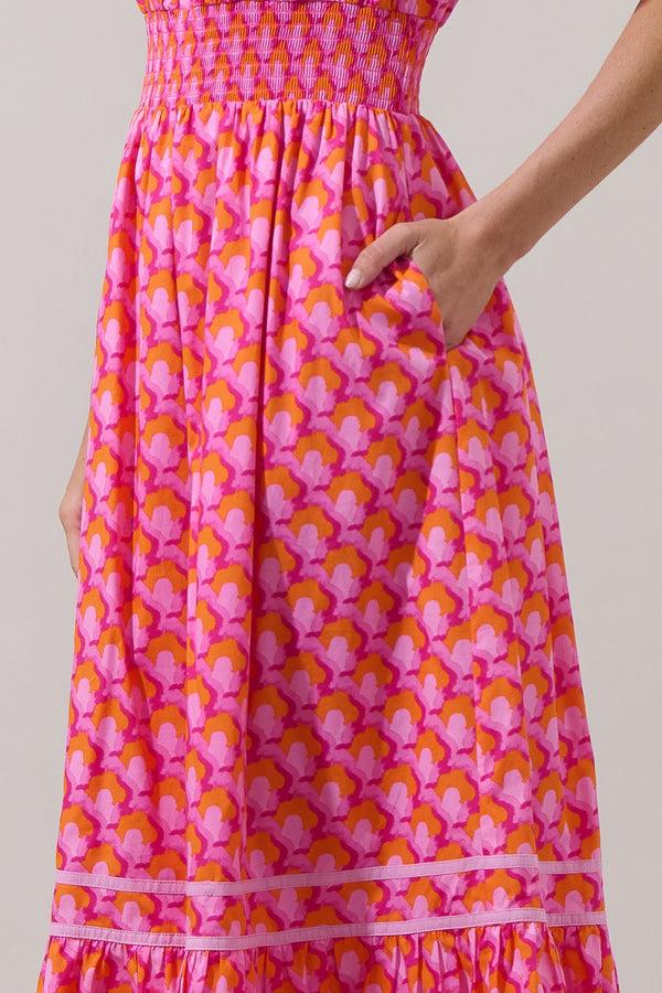 Sugarlips Paden Abstract Ordy Smocked Midi Dress