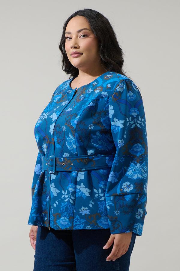 Sugarlips Palmate Floral Lutie Peplum Jacket Curve
