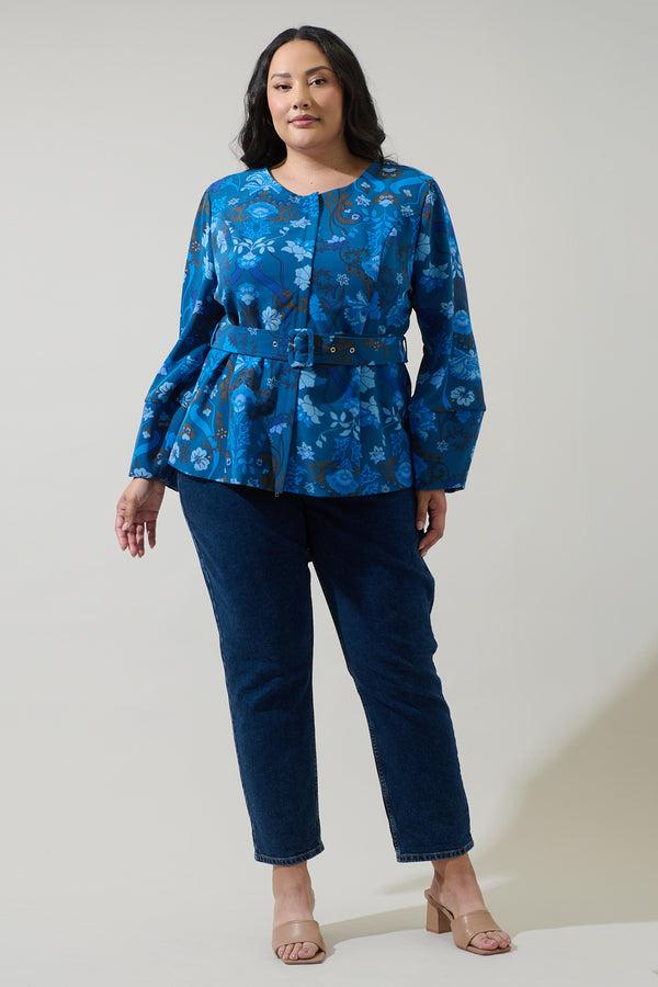 Sugarlips Palmate Floral Lutie Peplum Jacket Curve