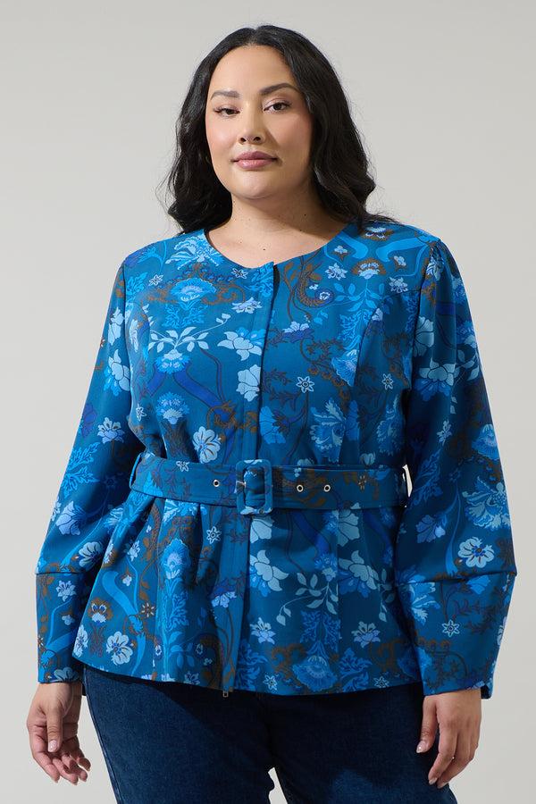 sugarlips Palmate Floral Lutie Peplum Jacket Curve
