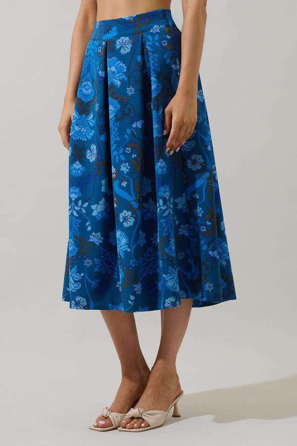 Sugarlips Palmate Floral Pleated Midi Skirt