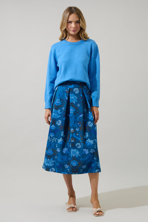 Sugarlips Palmate Floral Pleated Midi Skirt