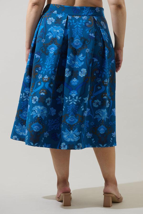 Sugarlips Palmate Floral Pleated Midi Skirt Curve