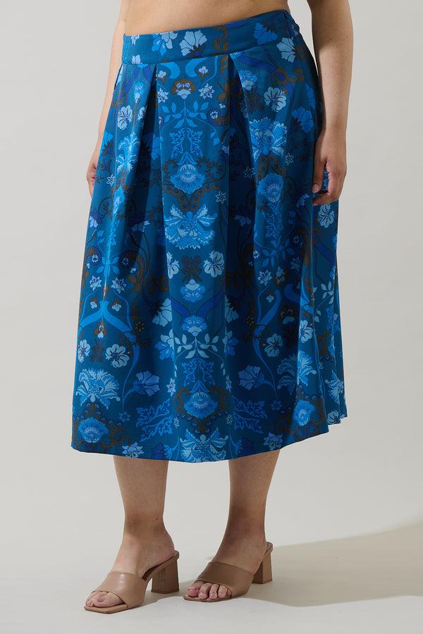 Sugarlips Palmate Floral Pleated Midi Skirt Curve