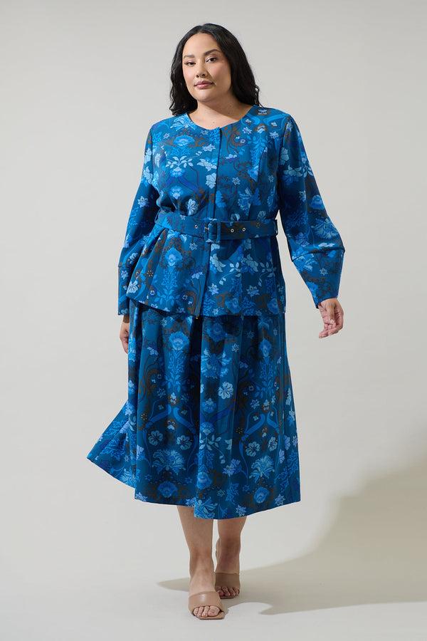 Sugarlips Palmate Floral Pleated Midi Skirt Curve