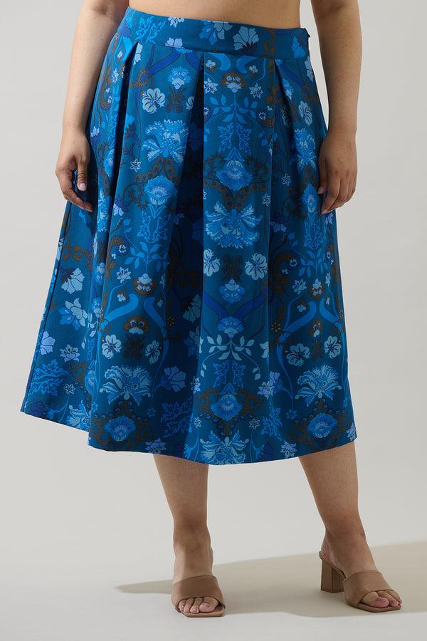 sugarlips Palmate Floral Pleated Midi Skirt Curve