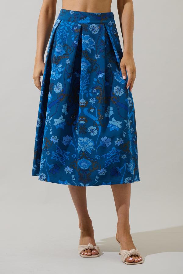 sugarlips Palmate Floral Pleated Midi Skirt