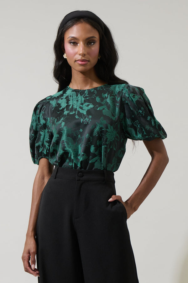 sugarlips Palmina Jacquard Puff Sleeve Top