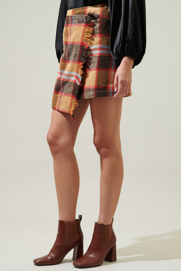Sugarlips Pam Plaid Faux Wrap Mini Skirt