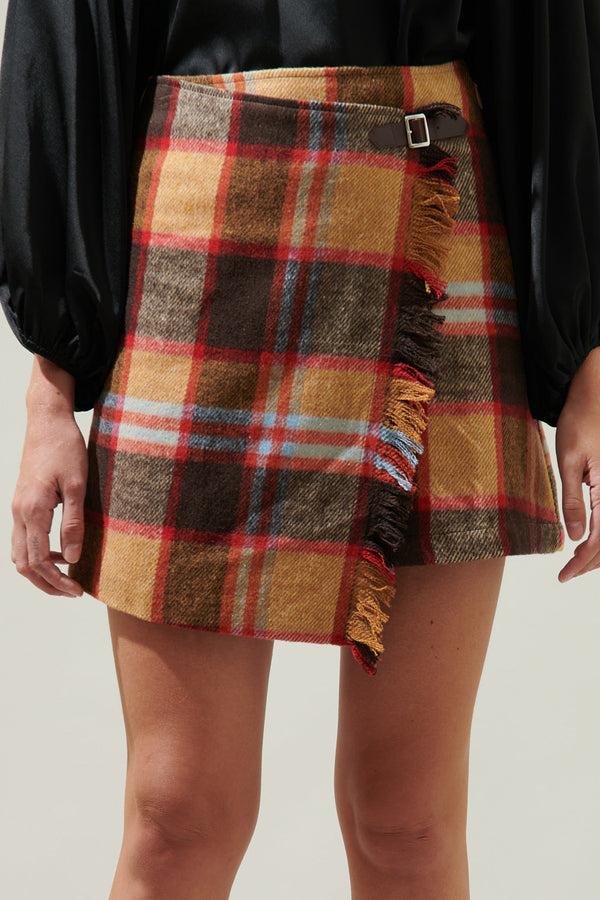 Sugarlips Pam Plaid Faux Wrap Mini Skirt