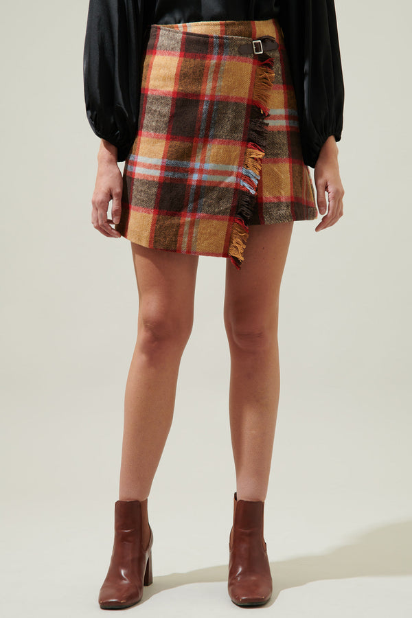 sugarlips Pam Plaid Faux Wrap Mini Skirt