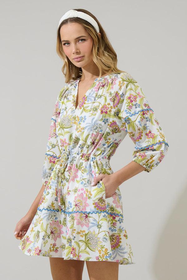 Sugarlips Pany Floral Dabria Split Neck Mini Dress