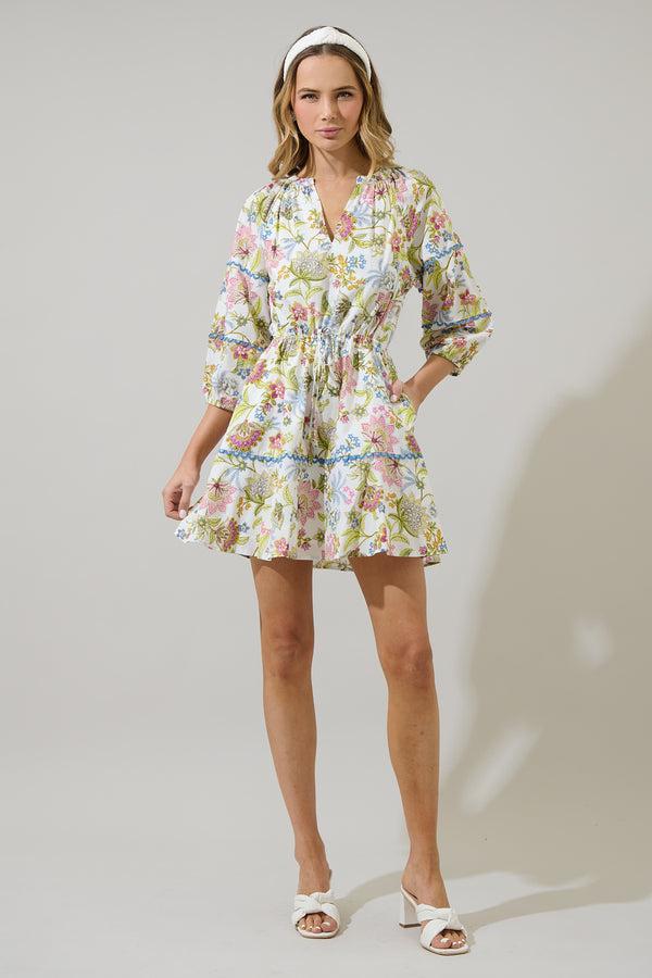 Sugarlips Pany Floral Dabria Split Neck Mini Dress
