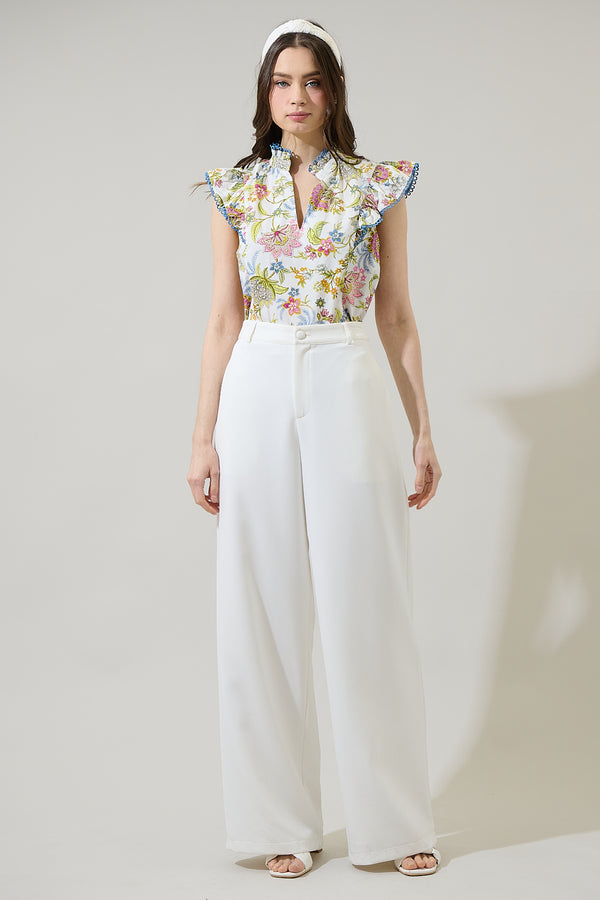 Sugarlips Pany Floral Rayen Ruffle Top