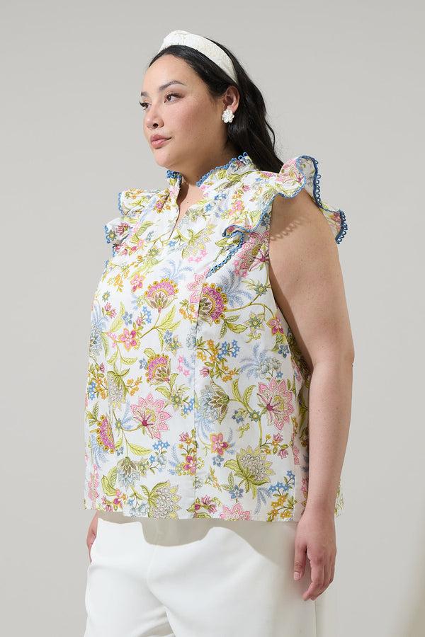 Sugarlips Pany Floral Rayen Ruffle Top Curve