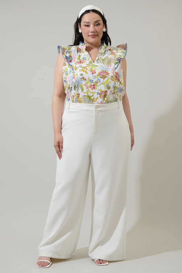 Sugarlips Pany Floral Rayen Ruffle Top Curve