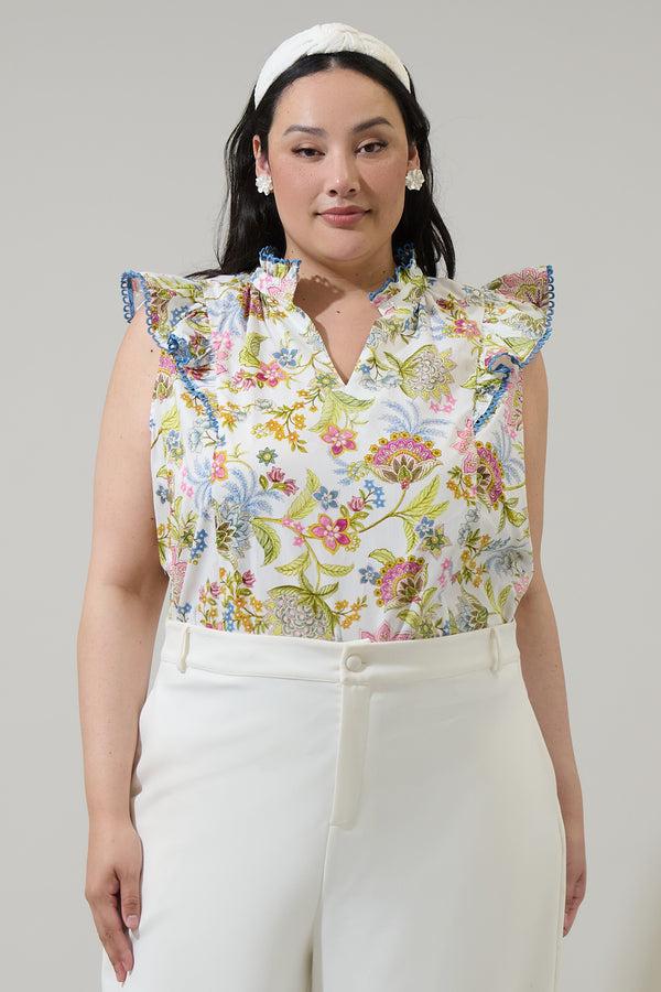 sugarlips Pany Floral Rayen Ruffle Top Curve