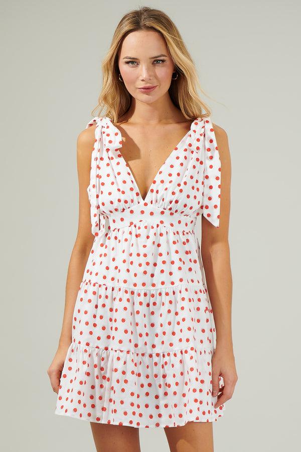 sugarlips Paola Dots Tie Strap Tiered Mini Dress