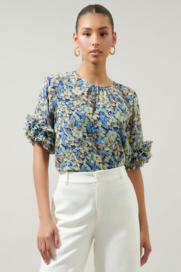 sugarlips Petal Floral Ruffle Sleeve Blouse