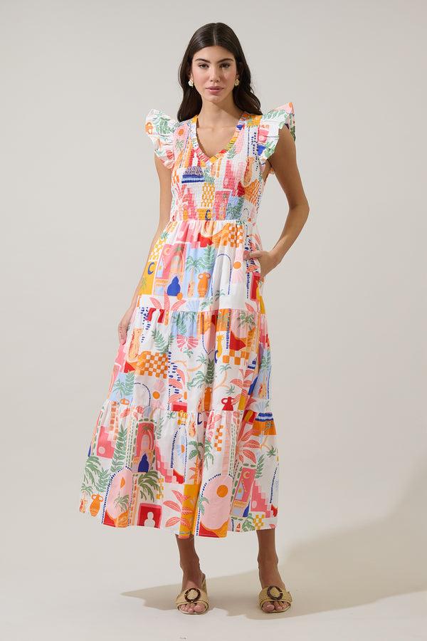 Sugarlips Petrolia Town Sunfire Tiered Midi Dress