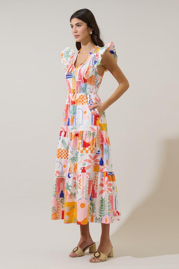Sugarlips Petrolia Town Sunfire Tiered Midi Dress